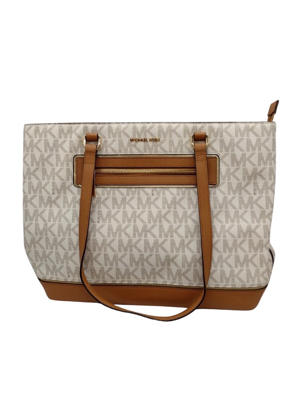 8793 Michael Kors Jet Set Monogram Tote in Vanilla/Carmel